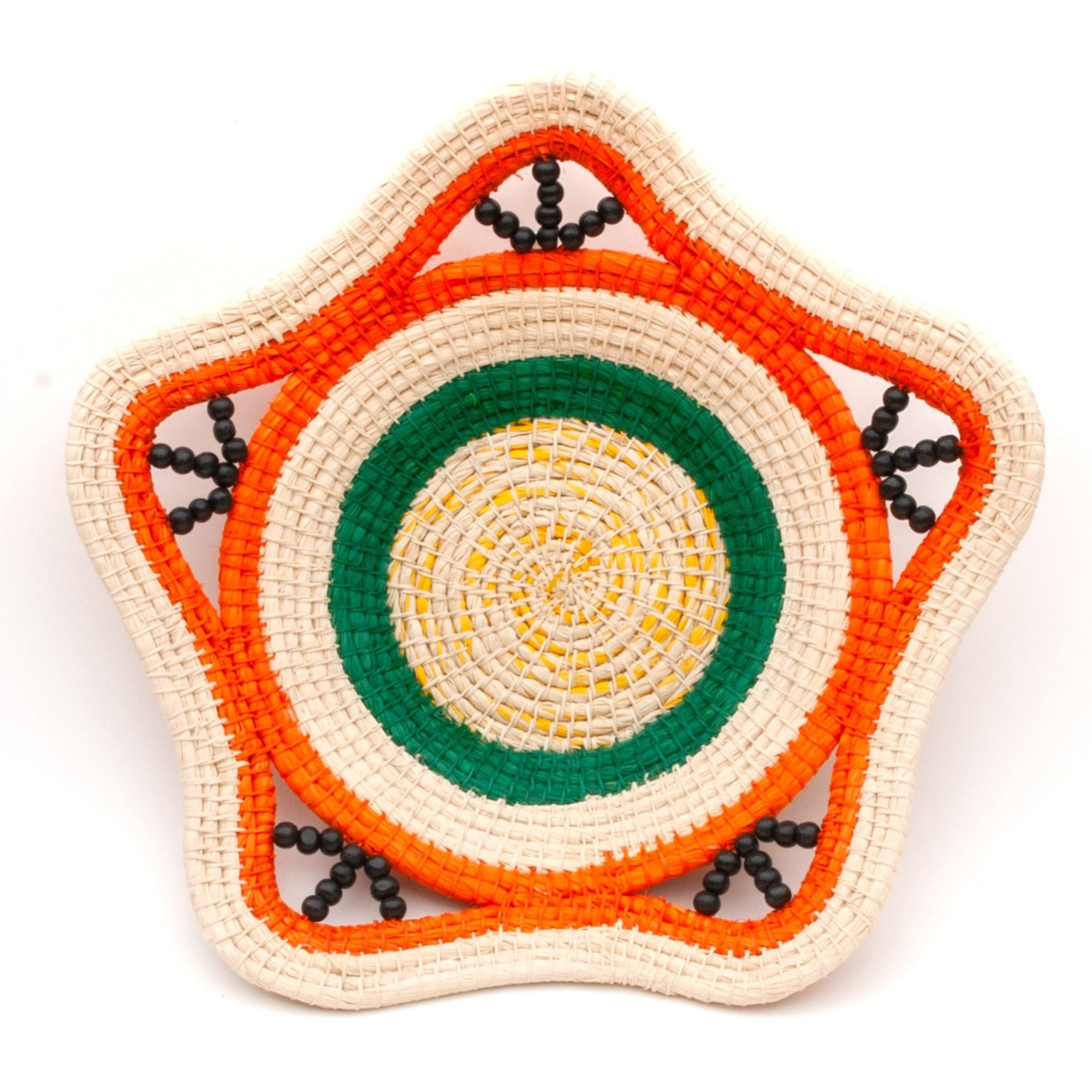 ORANGE AND GREEN RINGS - HANDMADE CHAMBIRA PALM FIBER BASKET - WOVEN BY ARTISAN FROM PERUVIAN AMAZON - Amazon Ecology