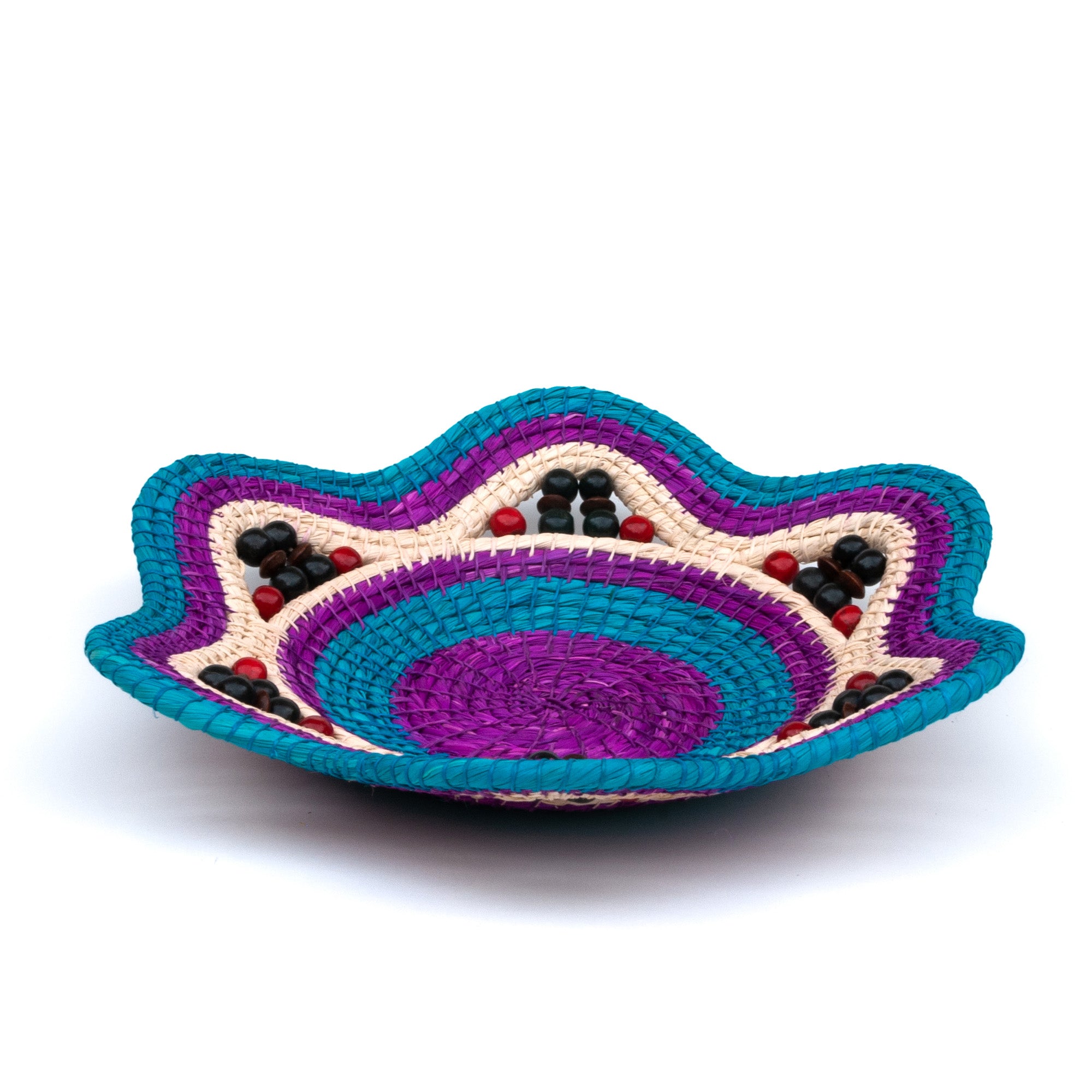 TURQUOISE VIOLET SURPRISE - HANDMADE CHAMBIRA PALM FIBER BASKET - WOVEN BY ARTISAN FROM PERUVIAN AMAZON - Amazon Ecology