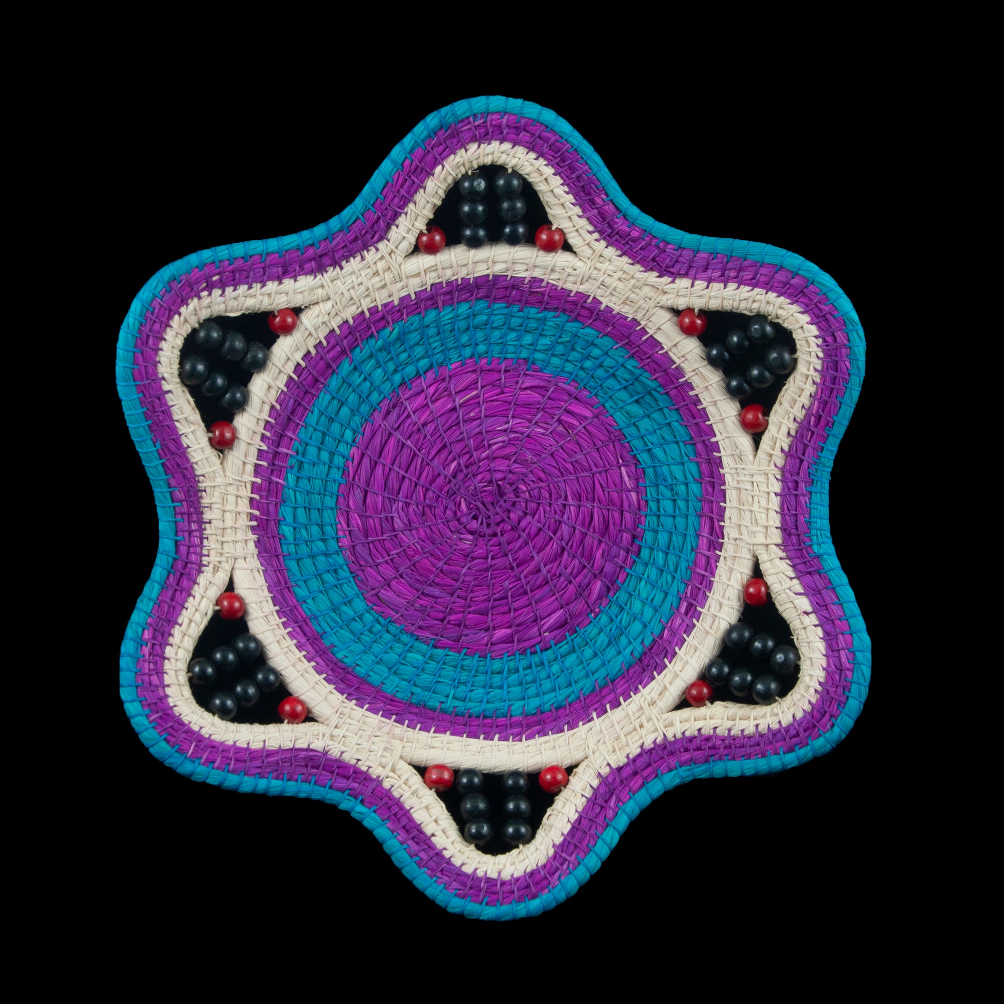 TURQUOISE VIOLET SURPRISE - HANDMADE CHAMBIRA PALM FIBER BASKET - WOVEN BY ARTISAN FROM PERUVIAN AMAZON - Amazon Ecology