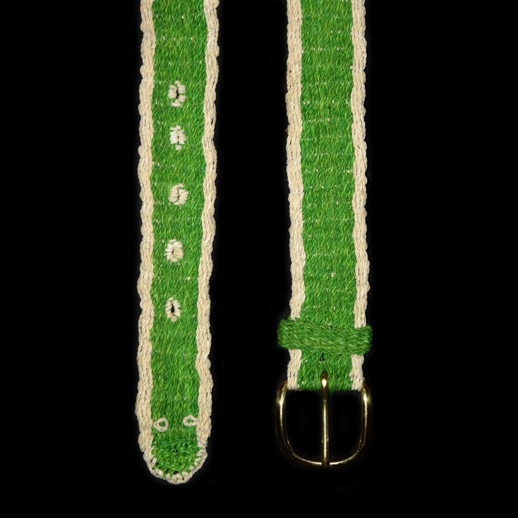 FAIR -TRADE HAND-MADE BELT - GREEN TREE PIT VIPER - LORO MACHACO PATTERN- WOVEN BY PERUVIAN AMAZON ARTISAN - Amazon Ecology