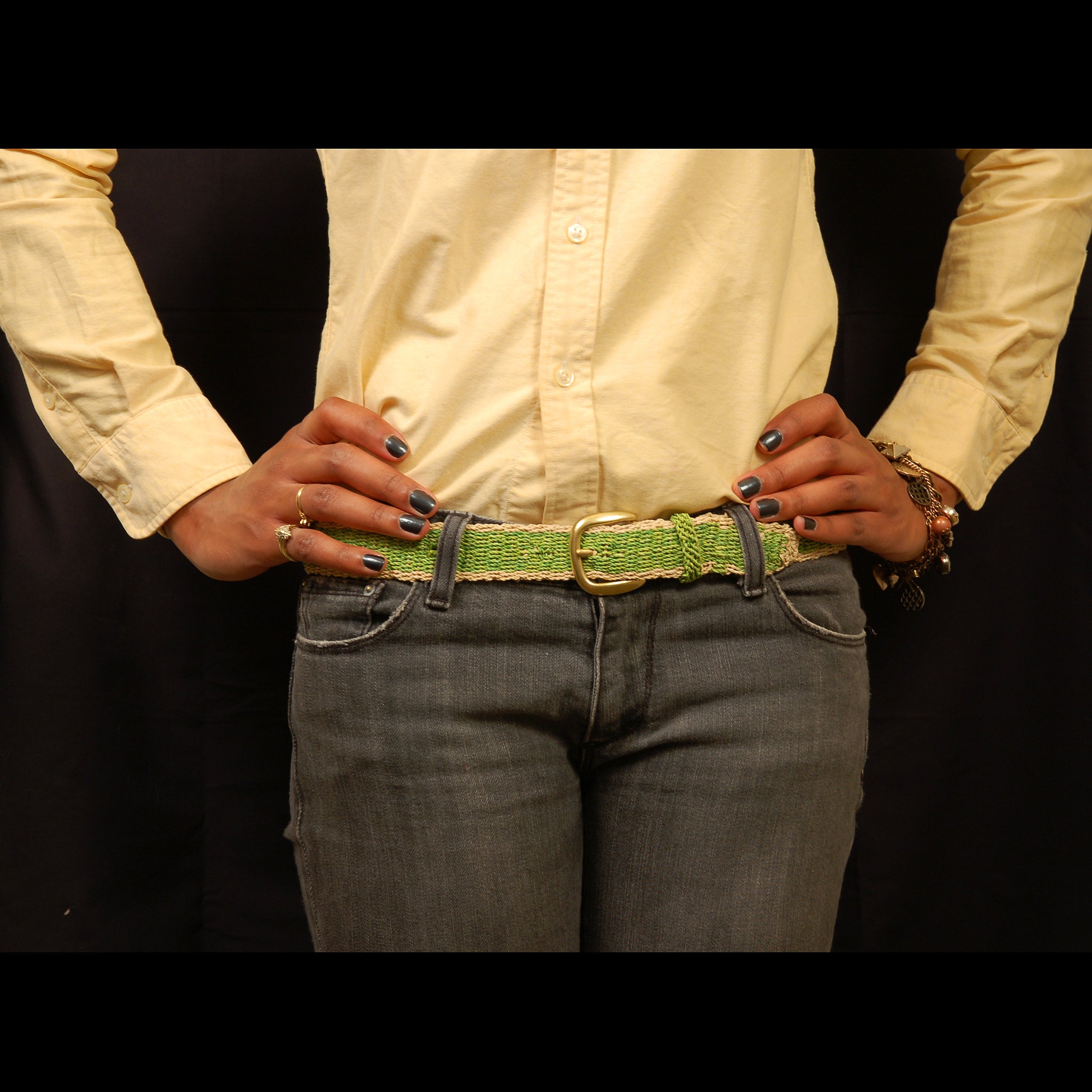 FAIR -TRADE HAND-MADE BELT - GREEN TREE PIT VIPER - LORO MACHACO PATTERN- WOVEN BY PERUVIAN AMAZON ARTISAN - Amazon Ecology