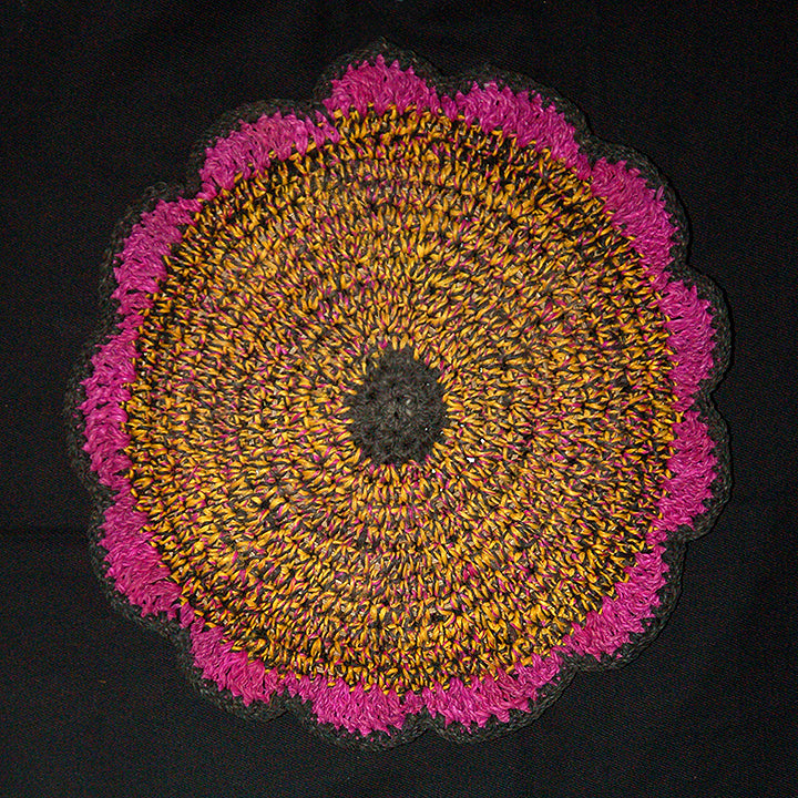 Woven hot pad (trivet) and center piece with blended color cat's eye - Amazon Ecology