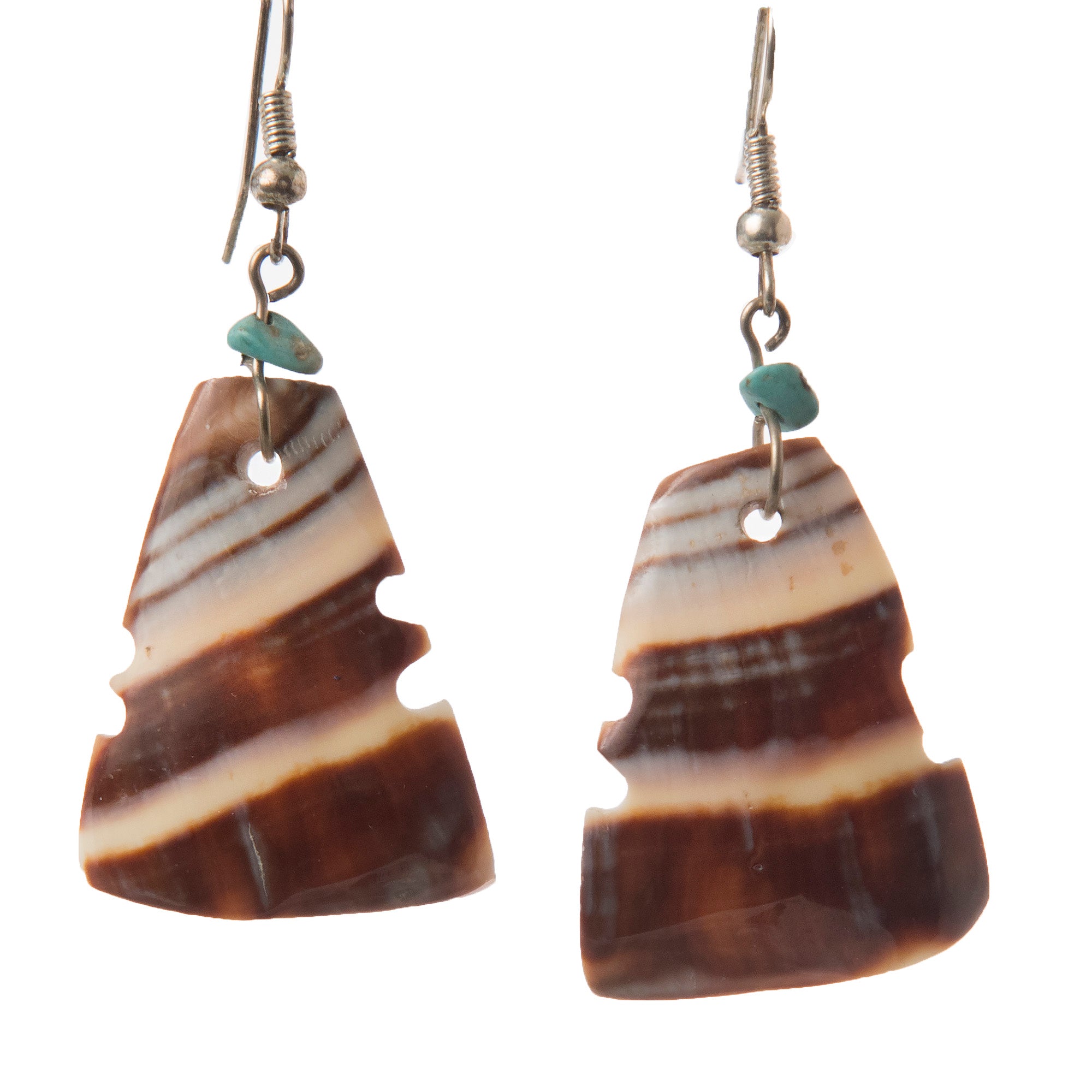 Nakar Shell Earrings, Natural Shell Colors, with Turquoise or Stone Beads - Amazon Ecology
