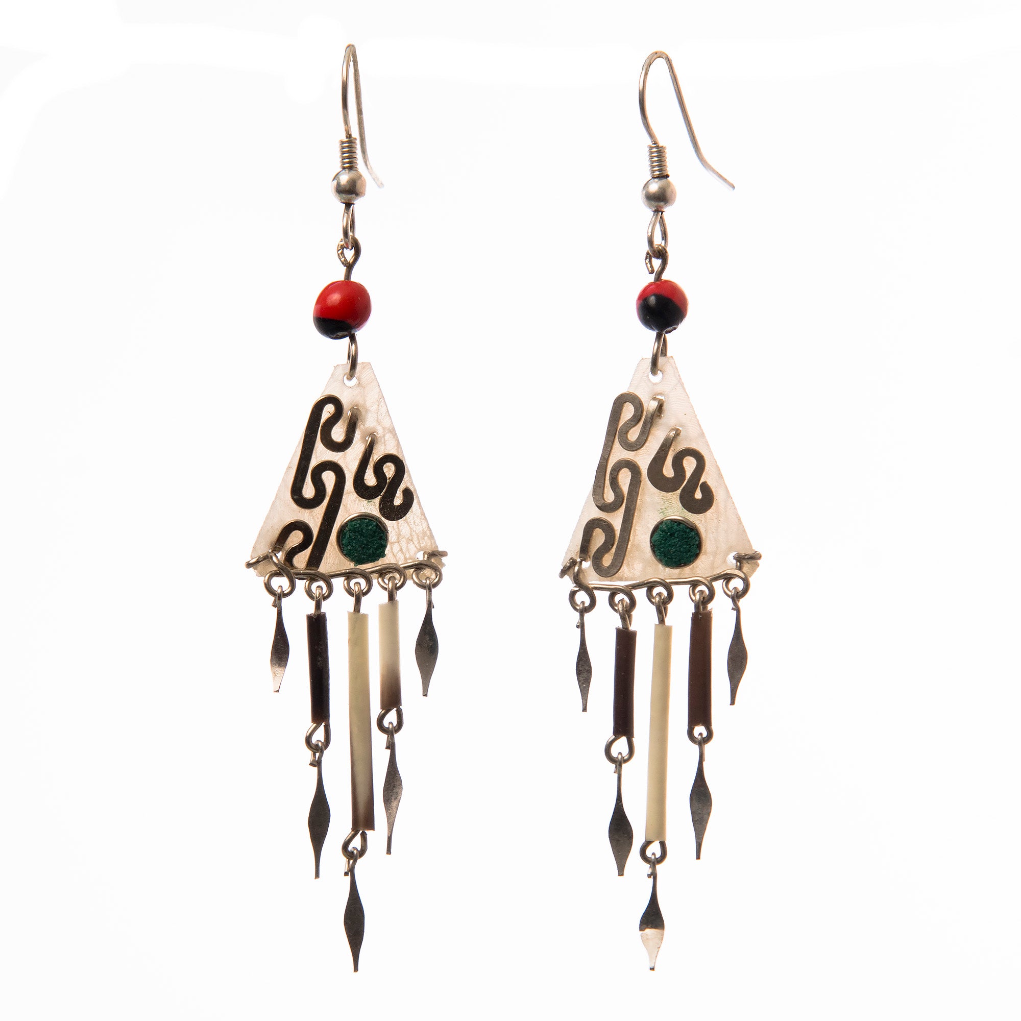 Triangular paiche scale earrings - made by Peruvian Amazon artisan - Amazon Ecology