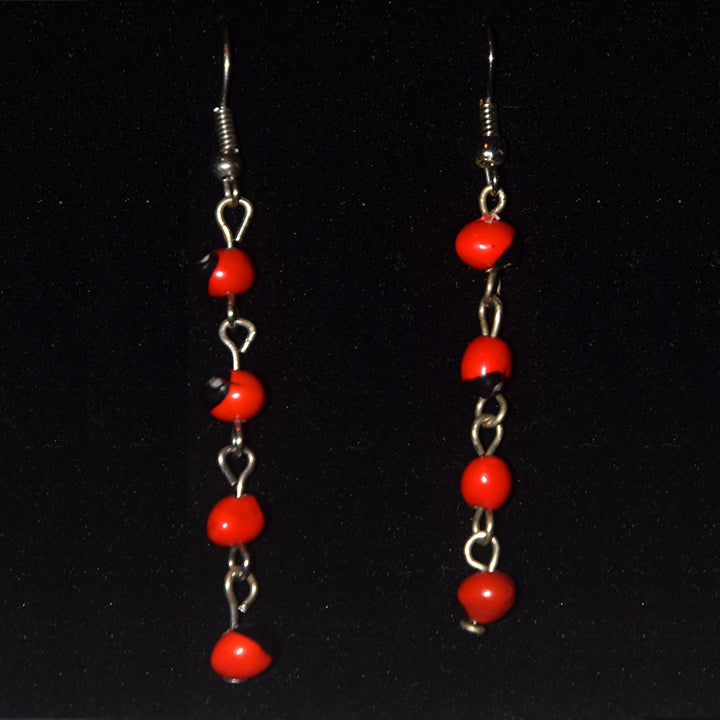Four huayruru seed dangle earrings - made by Peruvian Amazon artisan - Amazon Ecology