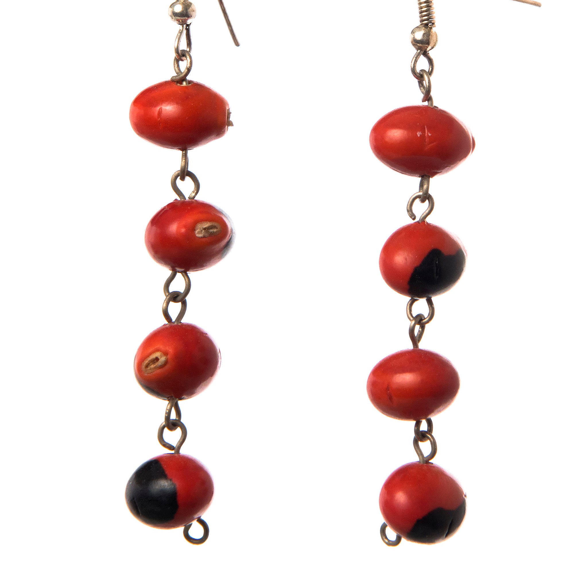 Four huayruru seed dangle earrings - made by Peruvian Amazon artisan - Amazon Ecology