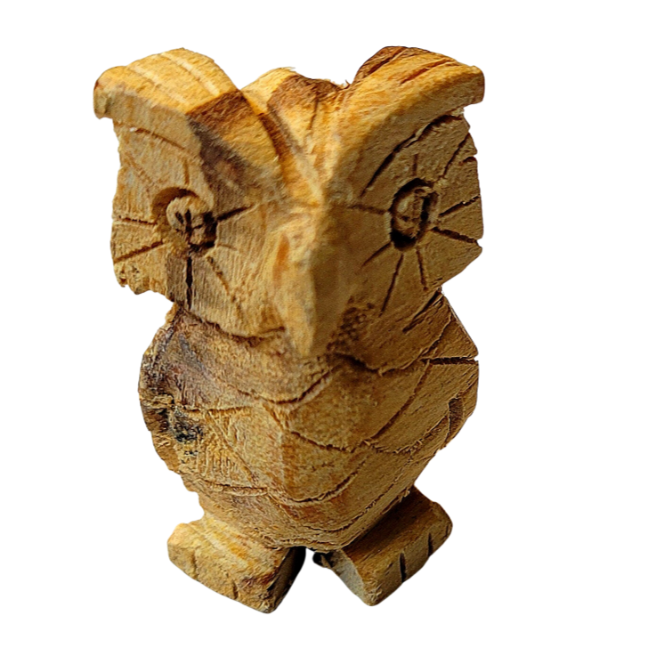 AROMATIC PALO SANTO WOOD OWL FIGURE - FAIR -TRADE - CARVED BY PERUVIAN AMAZON ARTISAN - Amazon Ecology