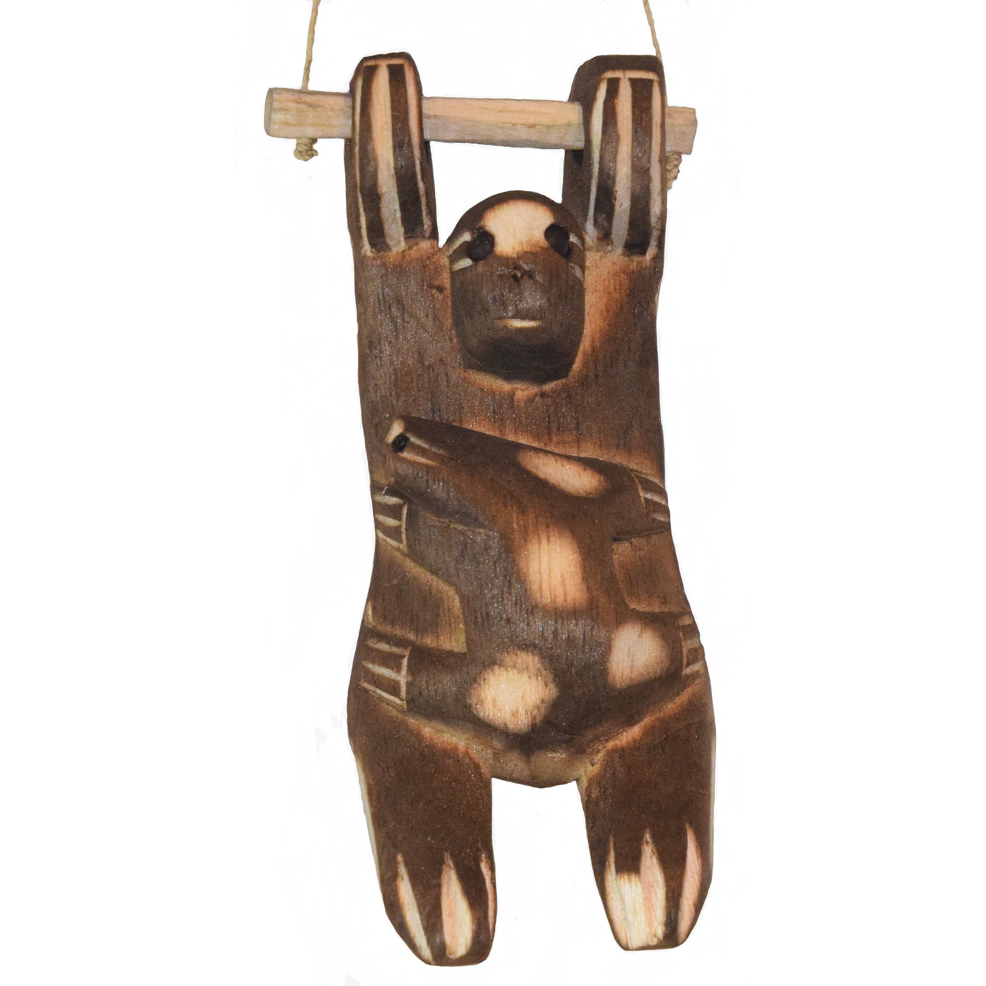 SLOTH BALSA WOOD FAIR -TRADE ORNAMENT - CARVED BY PERUVIAN AMAZON ARTISAN - Amazon Ecology