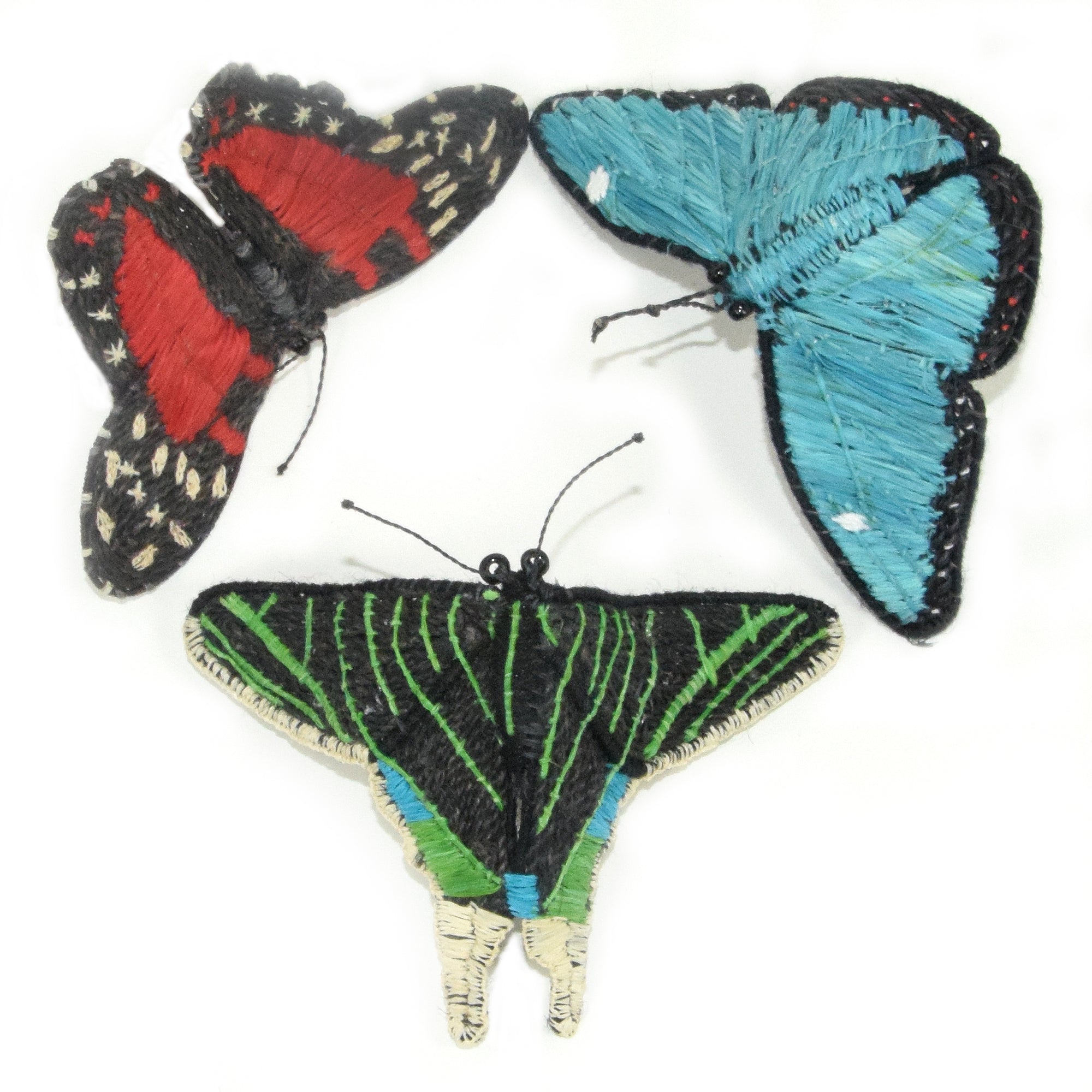 Woven butterfly pony tail barrettes - made by Peruvian Amazon artisans - Amazon Ecology