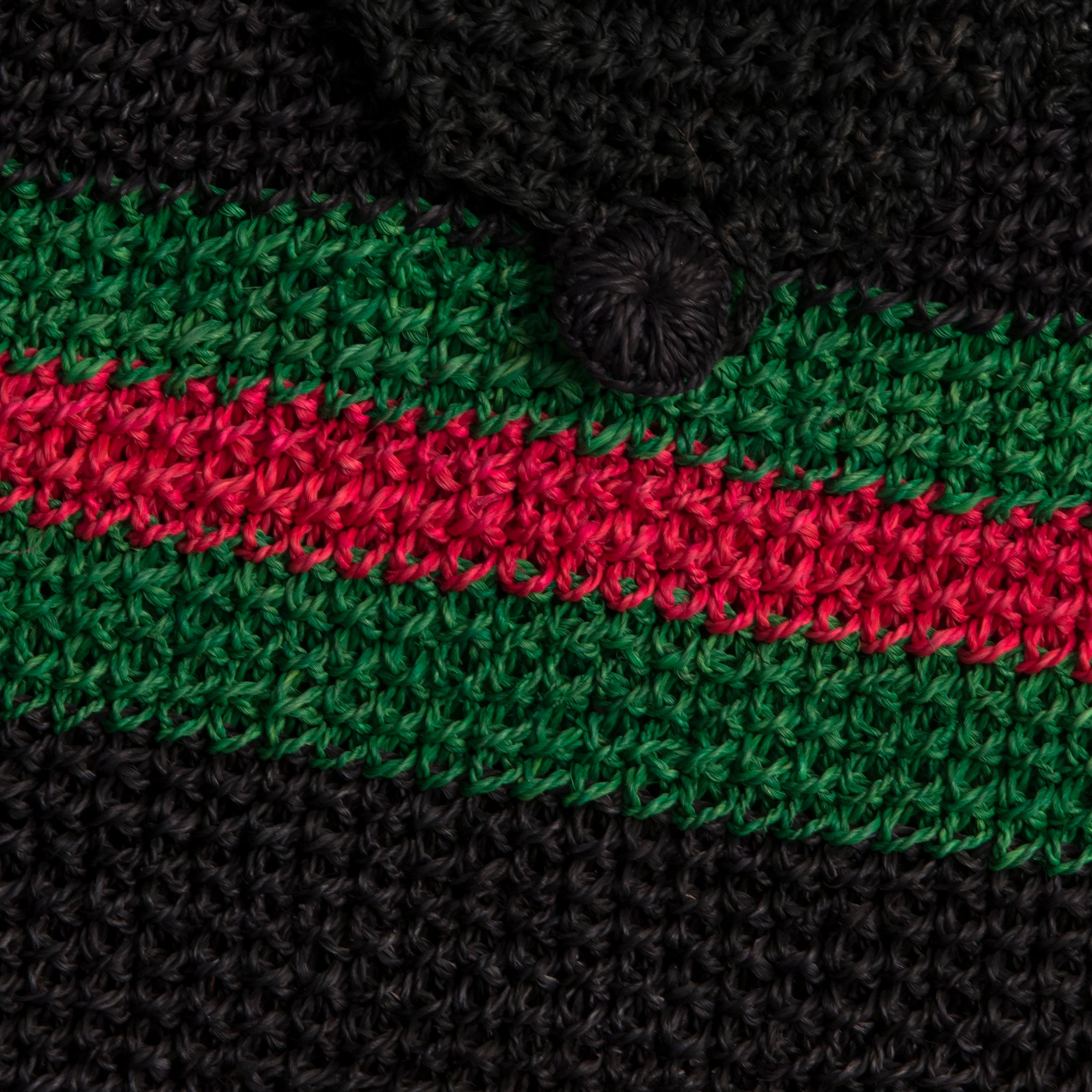 Crocheted Black, Green & Red Purse. Clasp & Double Strap, bag made in Peruvian Amazon - Amazon Ecology