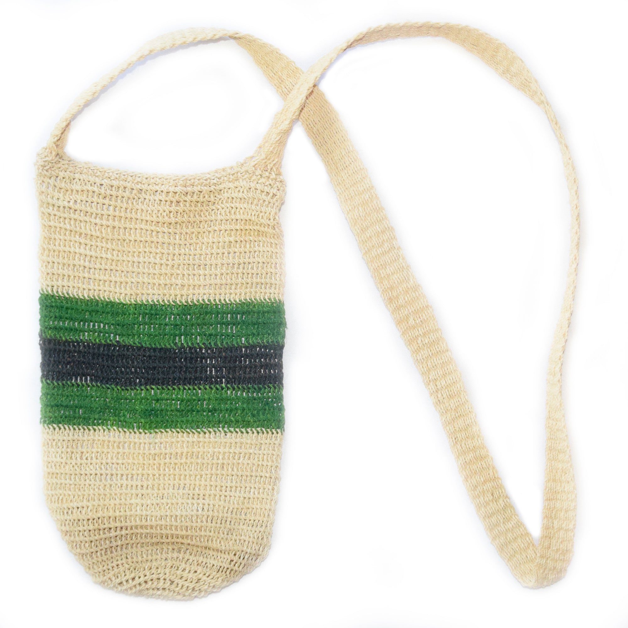 Fair-Trade Bottle Carrier/Wine Tote with green and black bands - Amazon Ecology