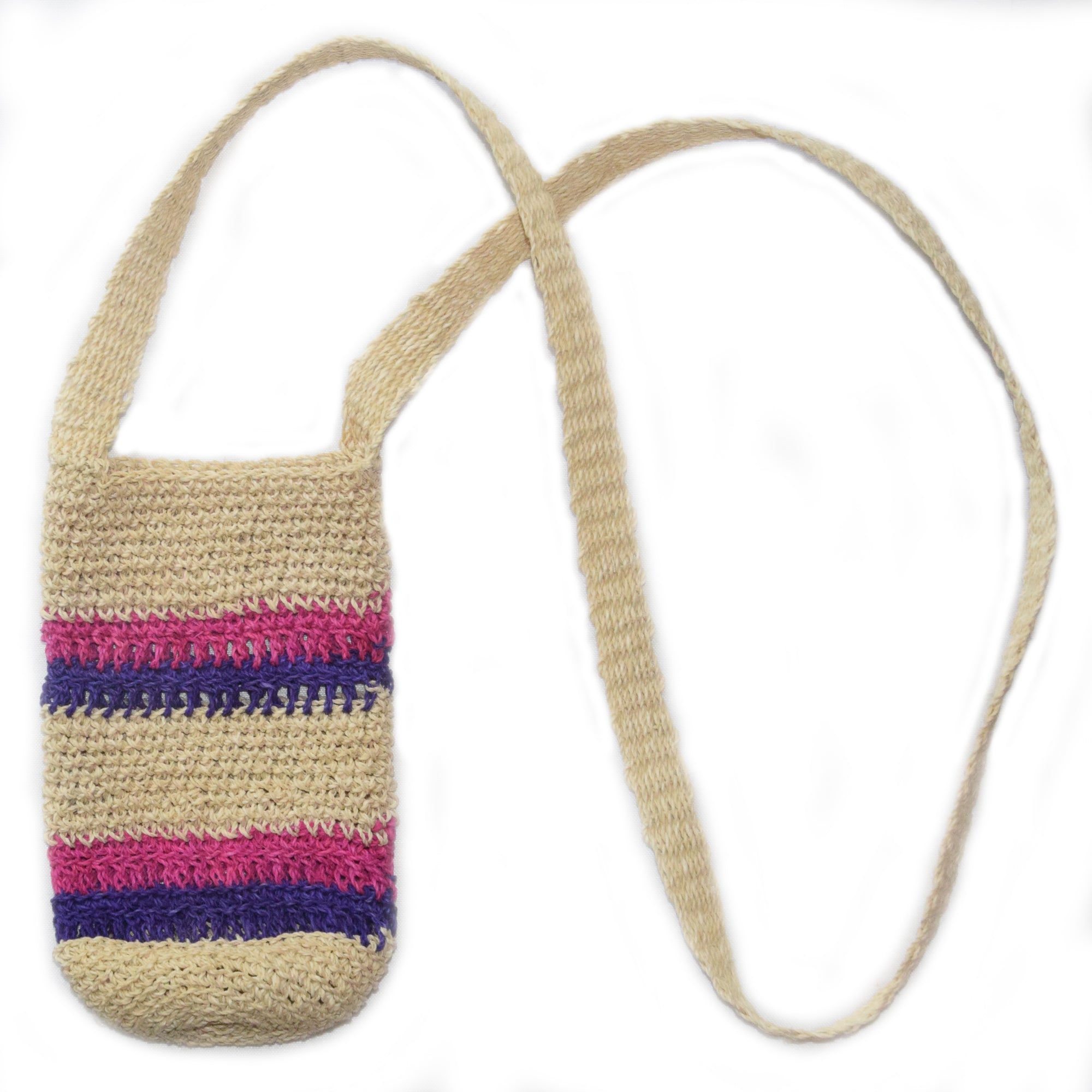 Fair-Trade Bottle Carrier/Wine Tote with double purple and pink bands - Amazon Ecology