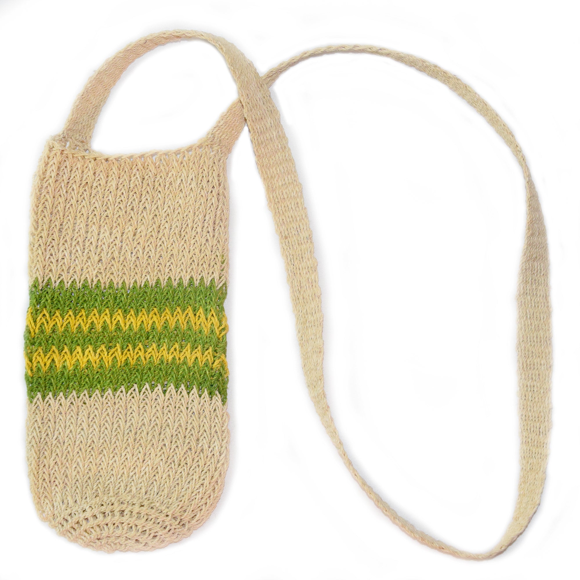 Fair-Trade Bottle Carrier/Wine Tote double green and yellow bands - Amazon Ecology