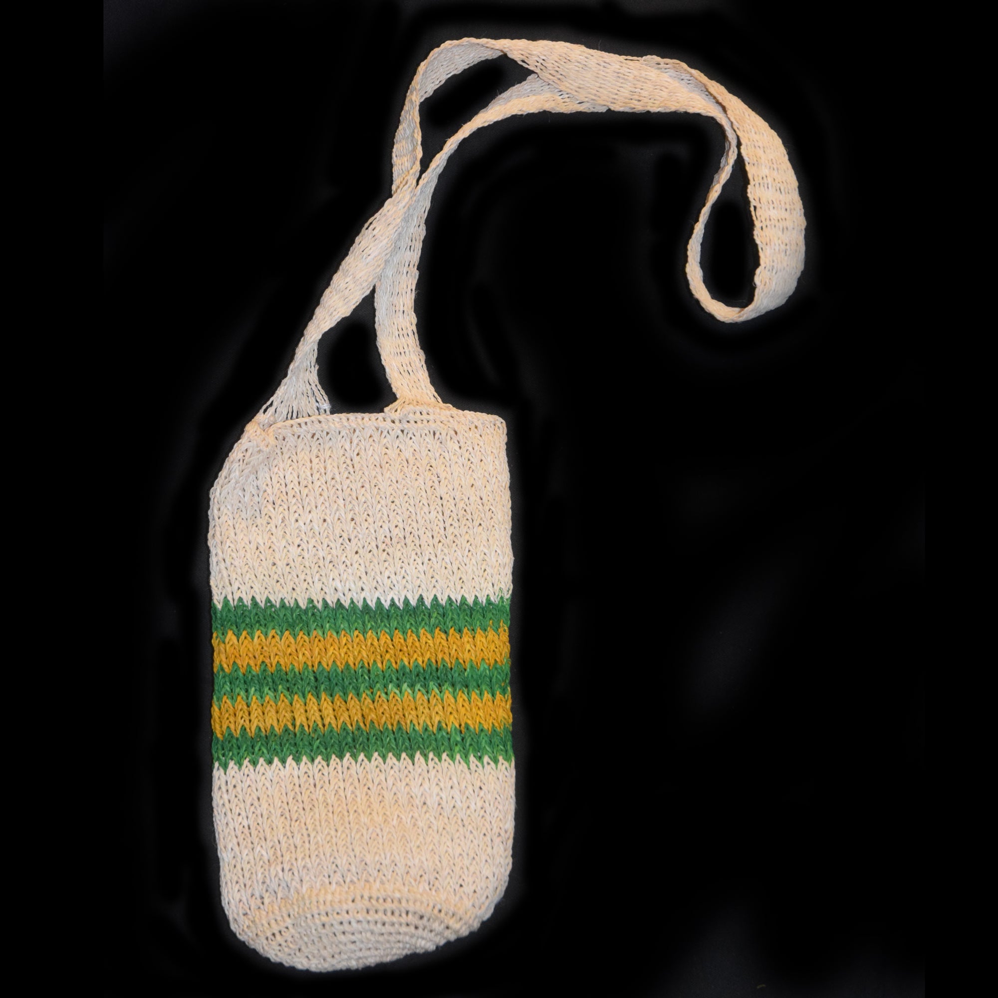 Fair-Trade Bottle Carrier/Wine Tote double green and yellow bands - Amazon Ecology