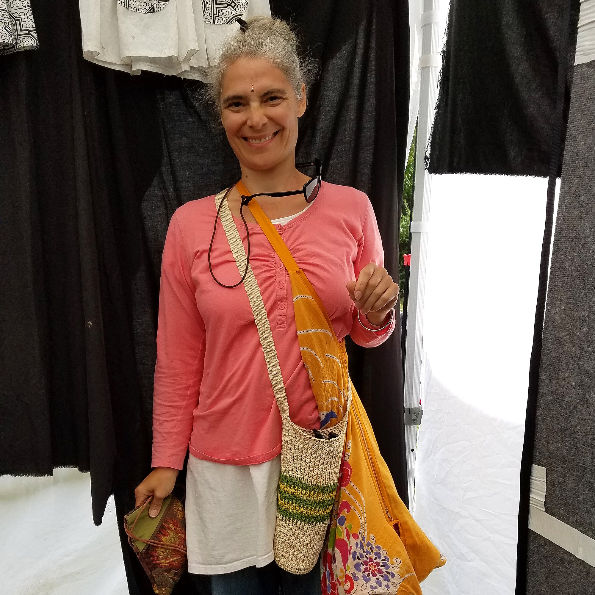 Fair-Trade Bottle Carrier/Wine Tote double green and yellow bands - Amazon Ecology