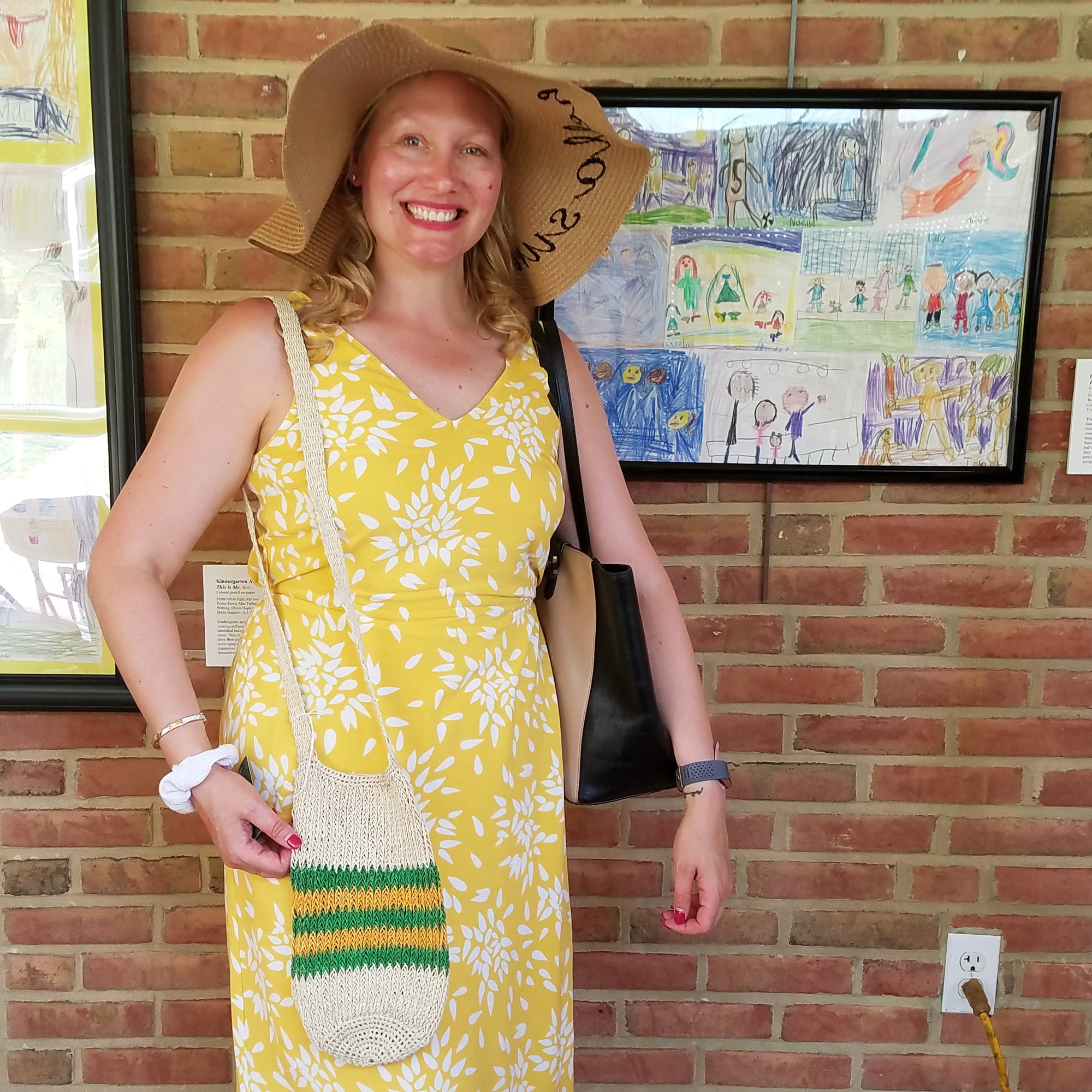 Fair-Trade Bottle Carrier/Wine Tote double green and yellow bands - Amazon Ecology