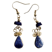 Sodalite teardrop stone and silver wire earrings - made by Peruvian Amazon artisan - Amazon Ecology