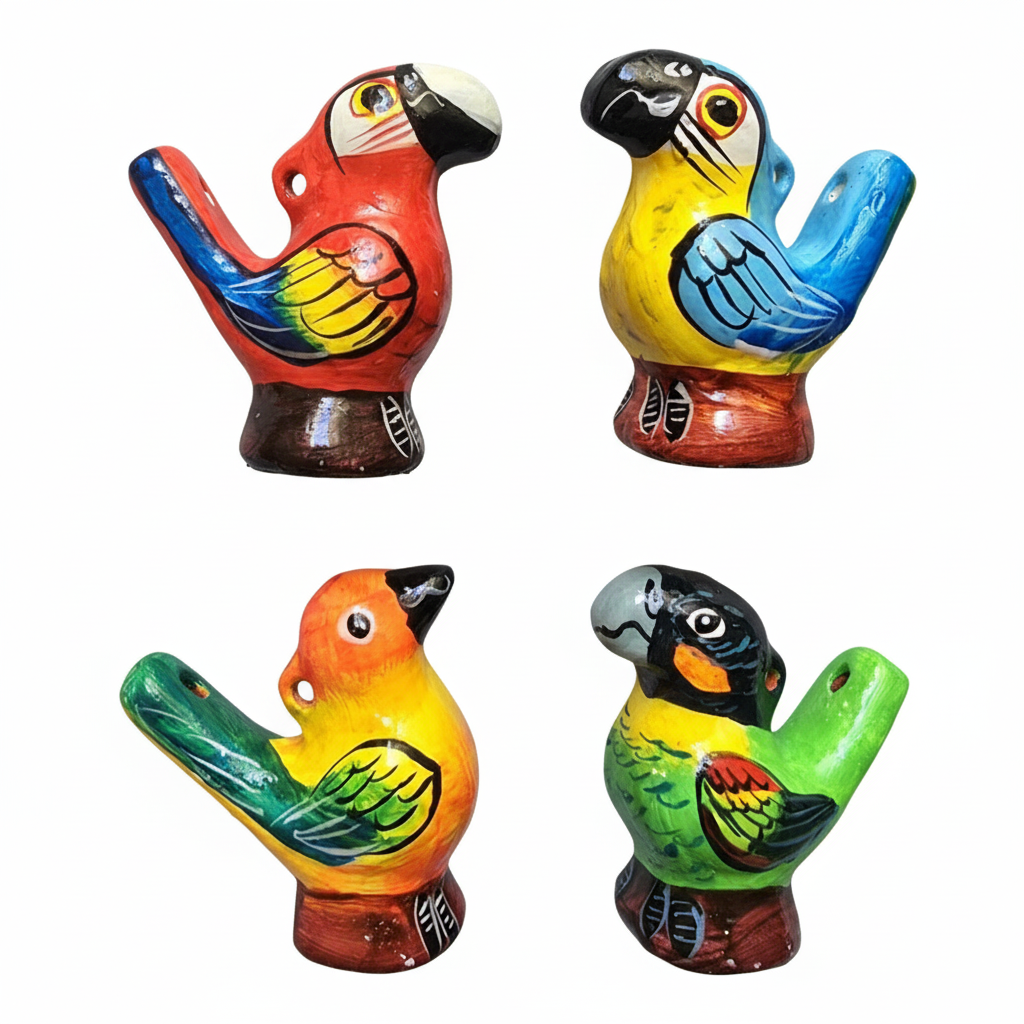 Macaw and parrot Ceramic water whistle from the Peruvian Amazon