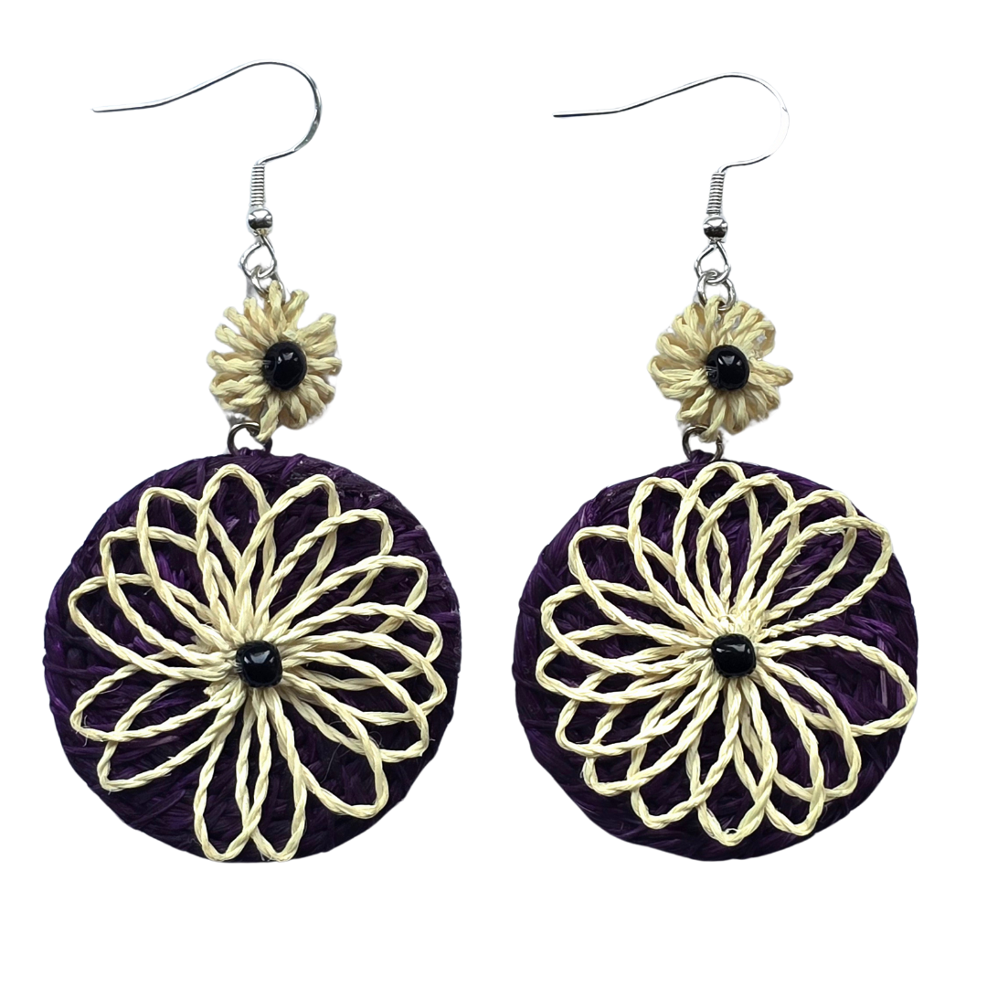 Chambira flower spiral earrings - made by artisans from the Peruvian Amazon