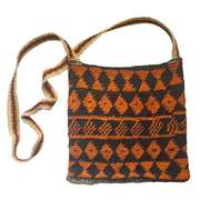 Handmade Chambira Shoulder Bag from Peru with black, and orange native figures - Amazon Ecology