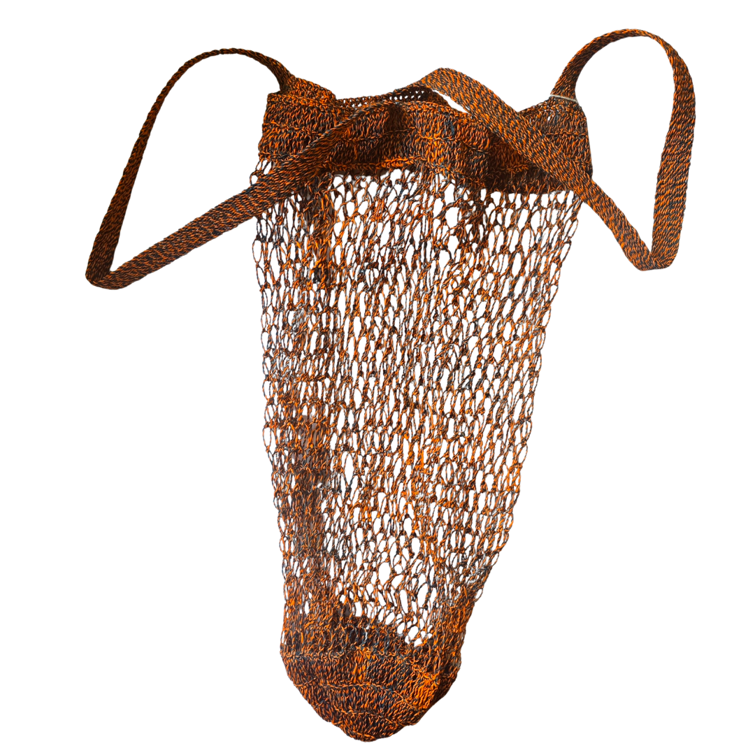 Two-handled round bottom fair trade chambira market bags made by Peruvian Amazon artisan