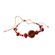 Huayruru, wood piece and chambira palm fiber macrame bracelets - made by Peruvian Amazon native artisans - Amazon Ecology