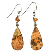 Leopard Jasper teardrop stone and silver wire earrings - from the Peruvian Amazon - Amazon Ecology
