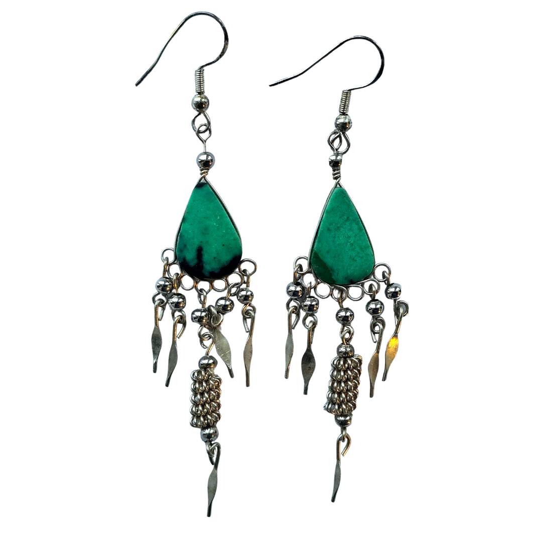 Cow horn teardrop and silver dangle earrings - made by Peruvian Amazon artisan