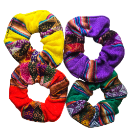 Colorful mantel pattern cotton scrunchies - made by artisan from Peruvian Amazon - Amazon Ecology