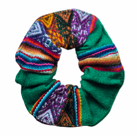 Colorful mantel pattern cotton scrunchies - made by artisan from Peruvian Amazon - Amazon Ecology