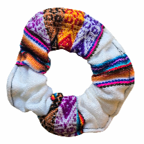 Colorful mantel pattern cotton scrunchies - made by artisan from Peruvian Amazon - Amazon Ecology