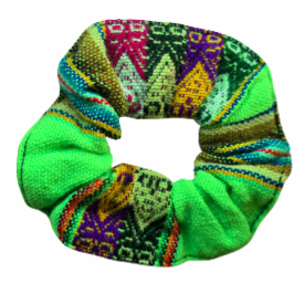 Colorful mantel pattern cotton scrunchies - made by artisan from Peruvian Amazon - Amazon Ecology