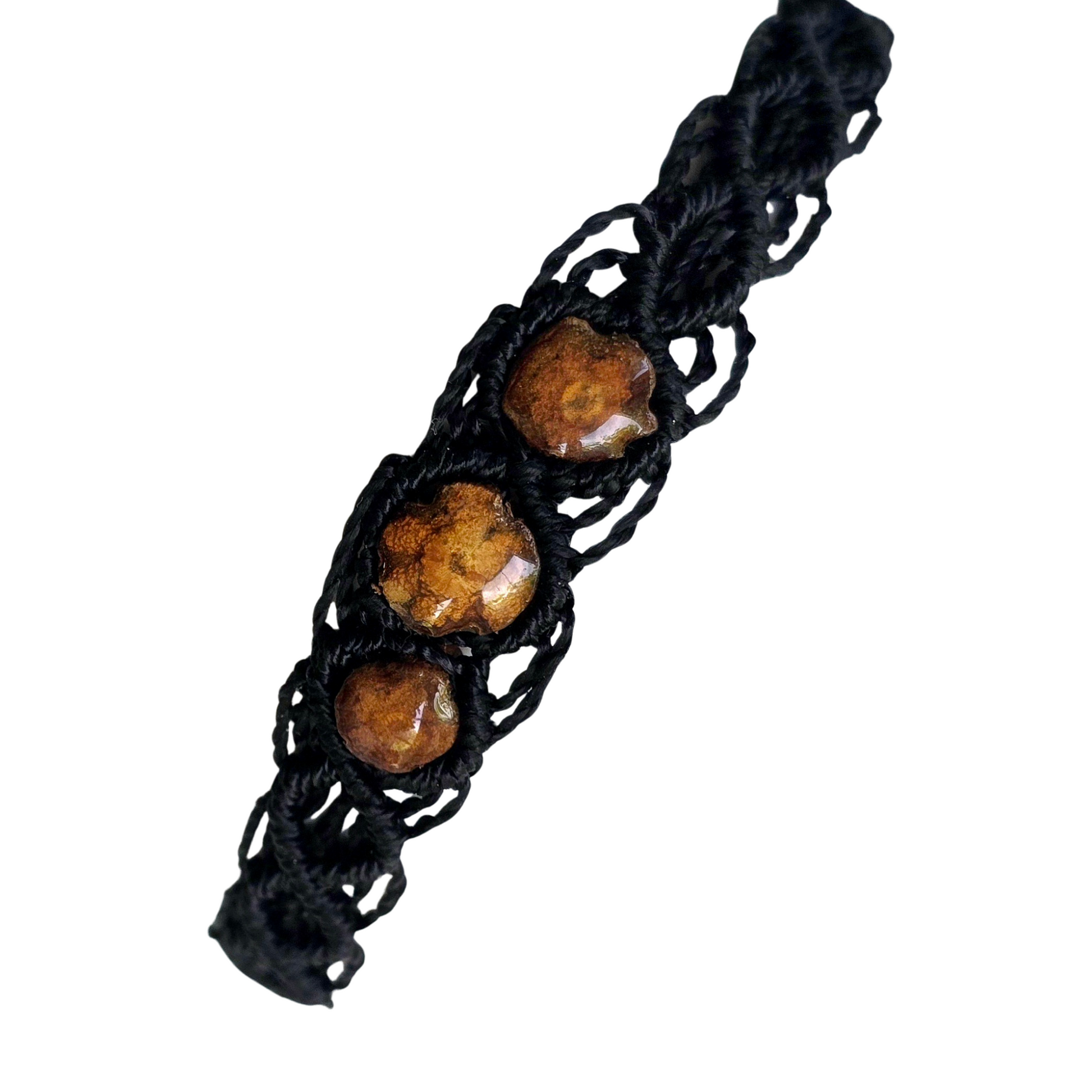 Macrame bracelet with 3 pieces of ayahuasca - made by Peruvian Amazon artisan - Amazon Ecology