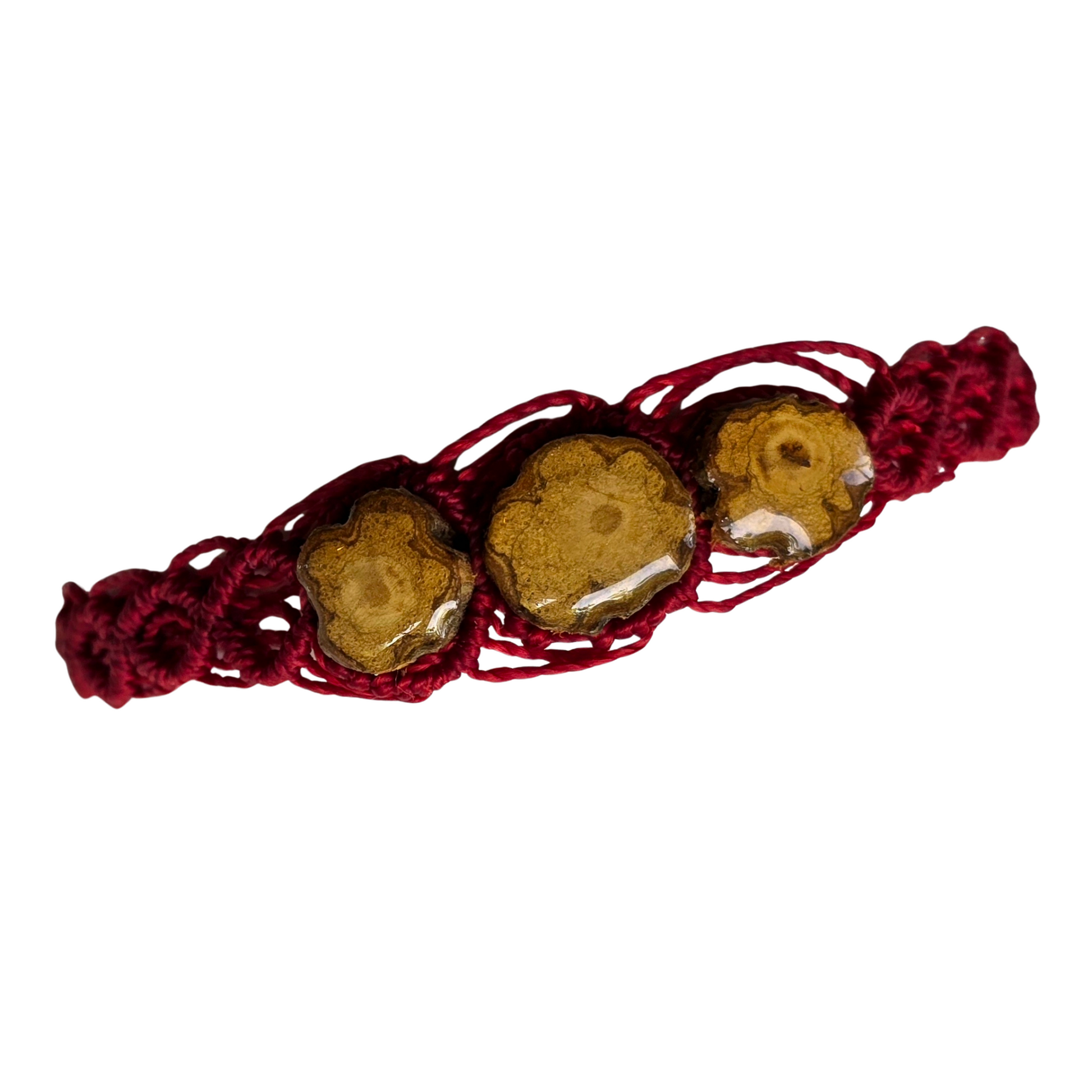 Macrame bracelet with 3 pieces of ayahuasca - made by Peruvian Amazon artisan - Amazon Ecology