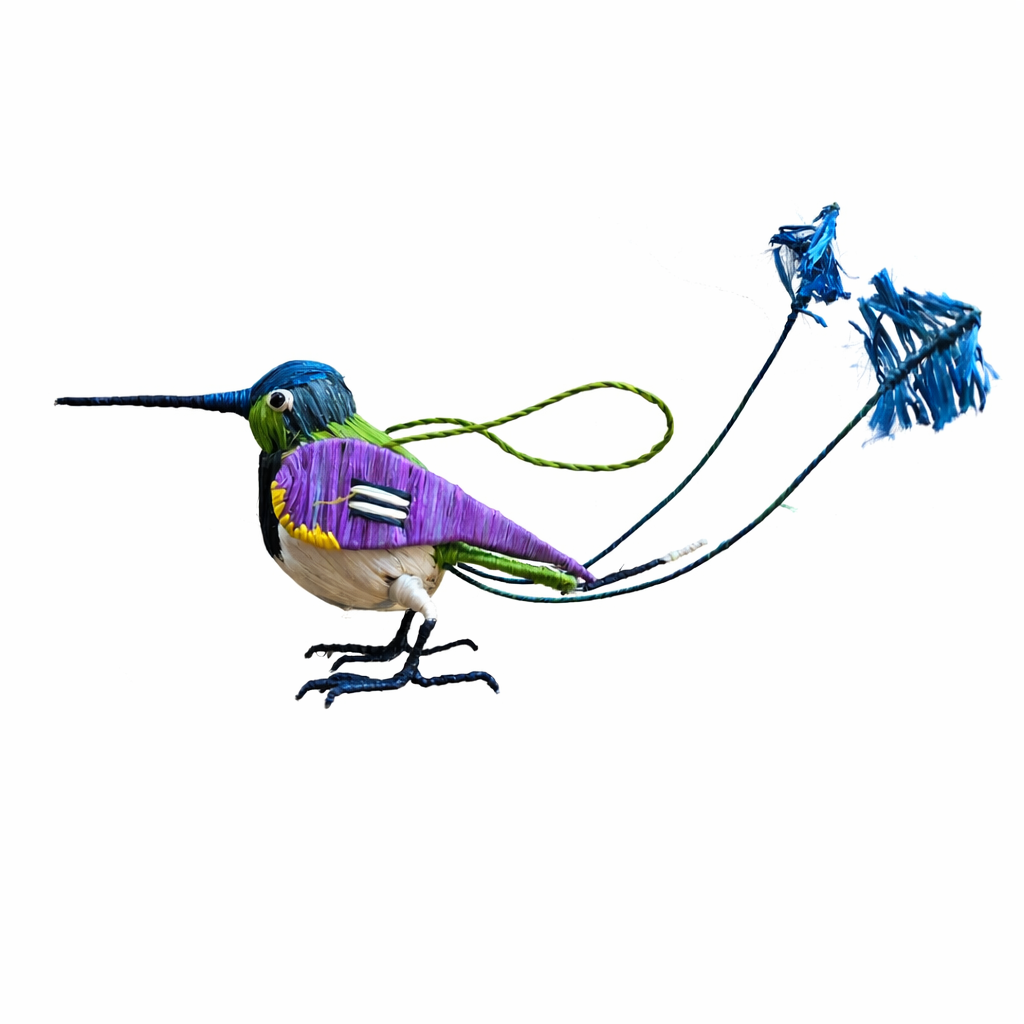 MARVELOUS SPATULE TAIL HUMMINGBIRD - BIRD FAIR-TRADE ORNAMENT WOVEN BY PERUVIAN AMAZON ARTISAN - Amazon Ecology