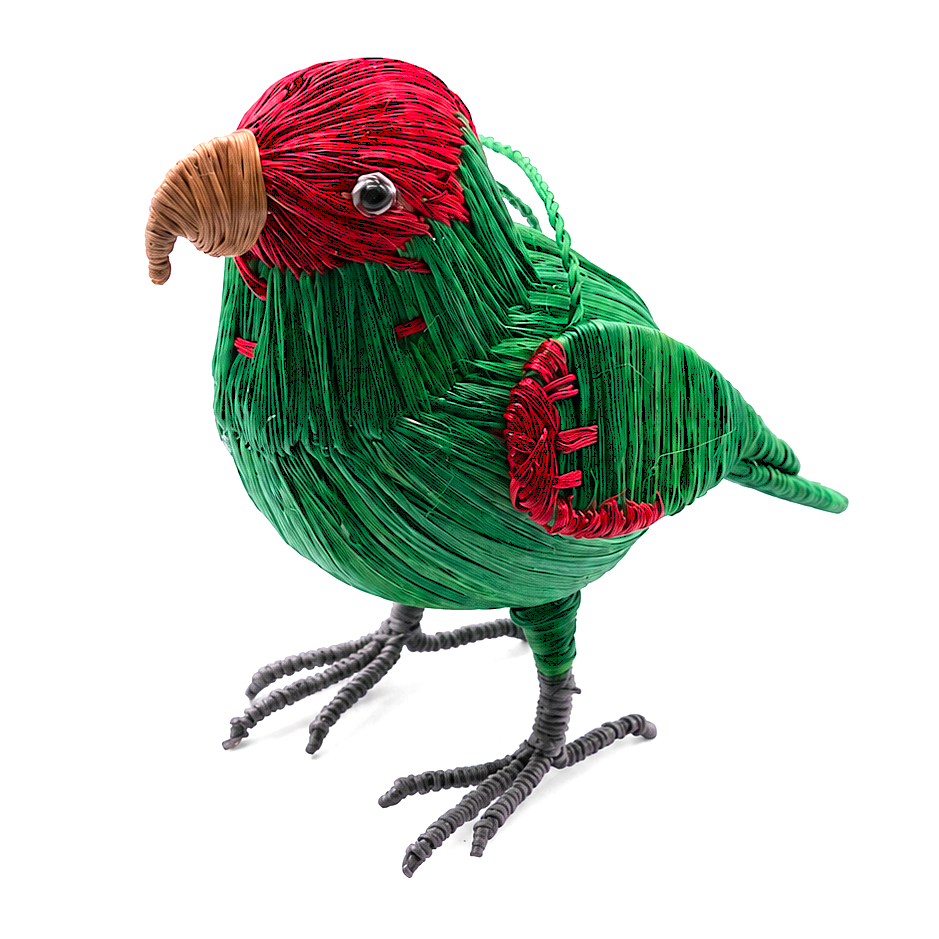 CHERRY HEADED CONURE PARROT BIRD FAIR-TRADE CHRISTMAS TREE ORNAMENT - WOVEN BY PERUVIAN AMAZON ARTISAN - Amazon Ecology