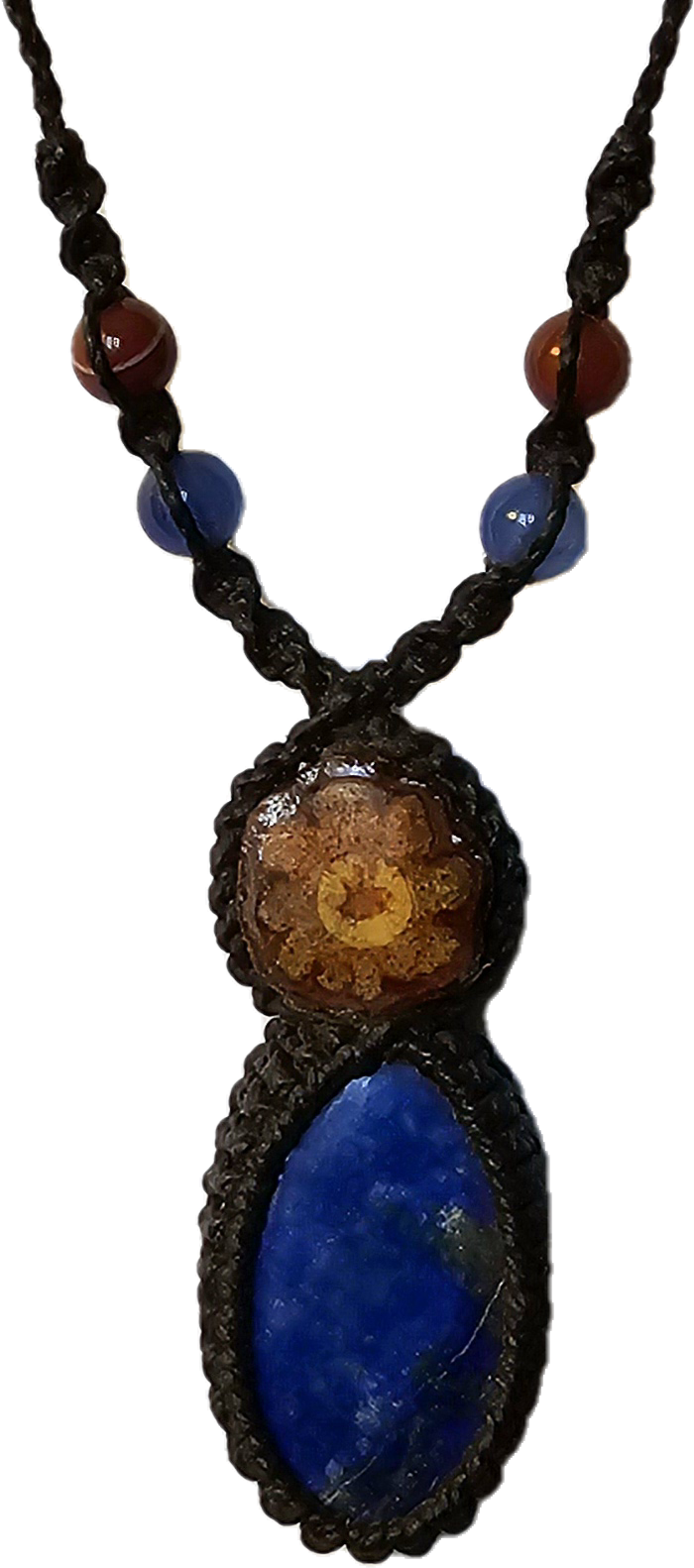 Ayahuasca vine and lapis lazuli macrame necklace