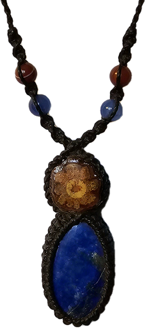 Ayahuasca vine and lapis lazuli macrame necklace