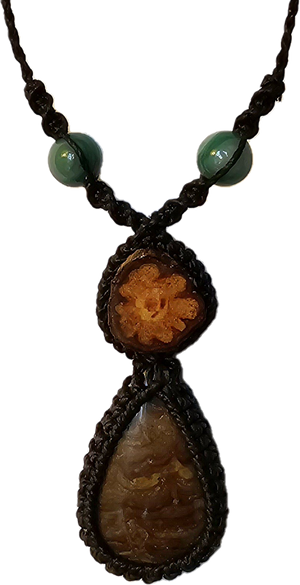 Ayahuasca vine and fossil stromatolite macrame necklace
