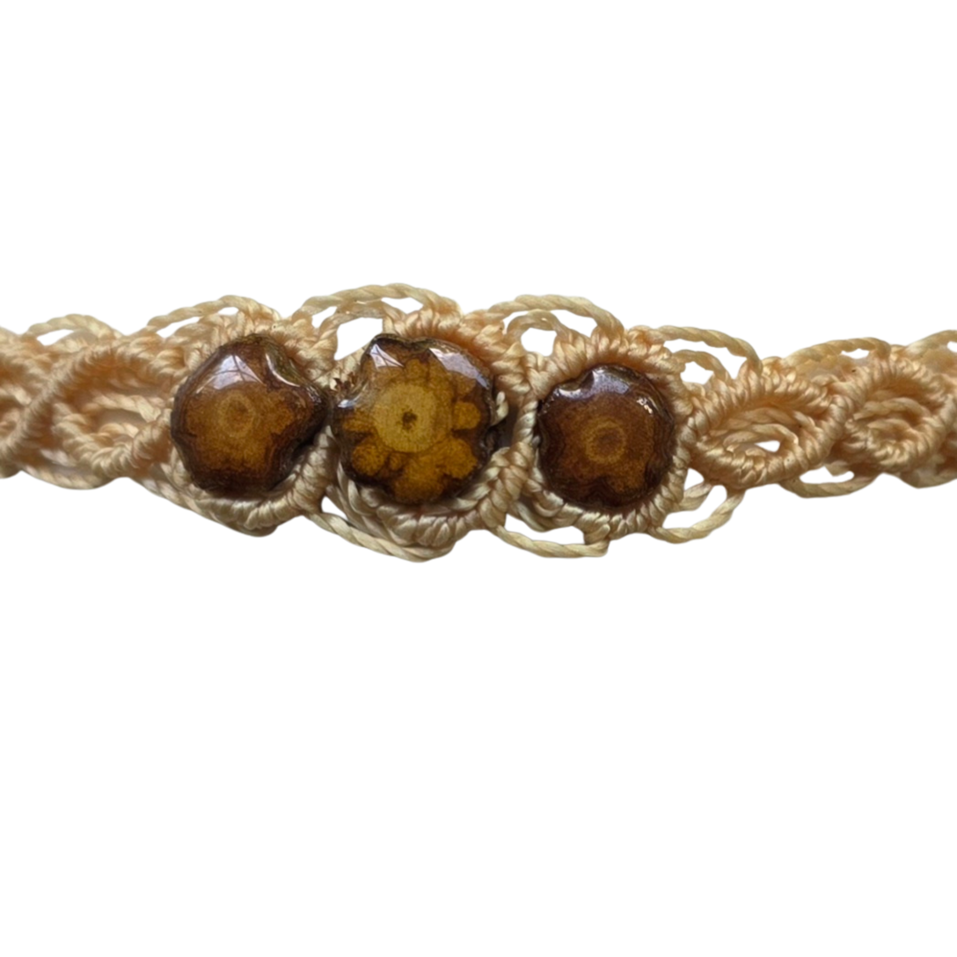 Macrame bracelet with 3 pieces of ayahuasca - made by Peruvian Amazon artisan - Amazon Ecology
