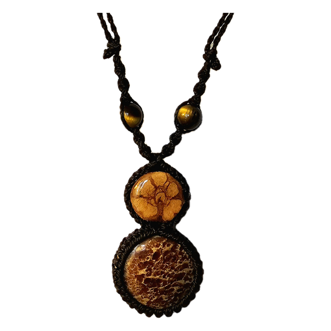 Ayahuasca vine and aragonite macrame necklace
