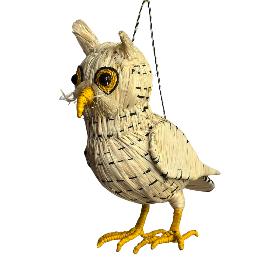 FANCIFUL OWLS - FAIR-TRADE CHRISTMAS TREE BIRD ORNAMENT - WOVEN BY PERUVIAN AMAZON ARTISAN