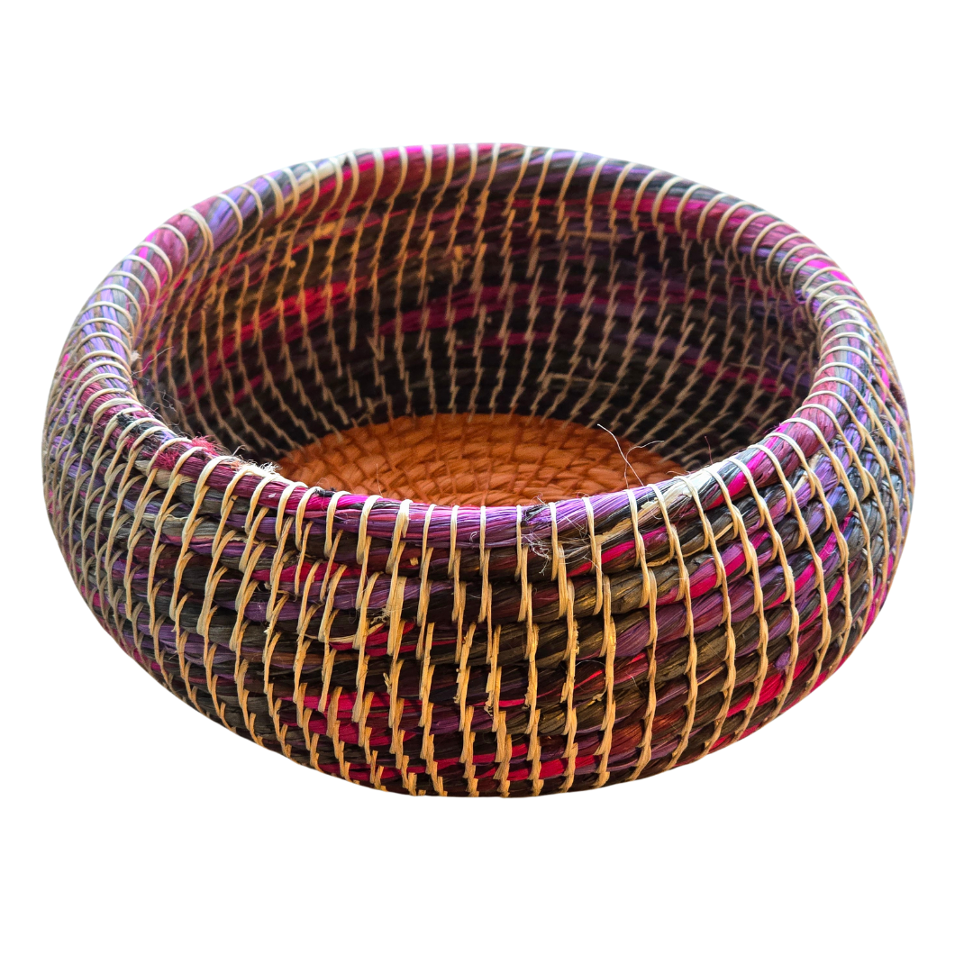Colored chambira woven pots with open top - handmade by Peruvian artisan