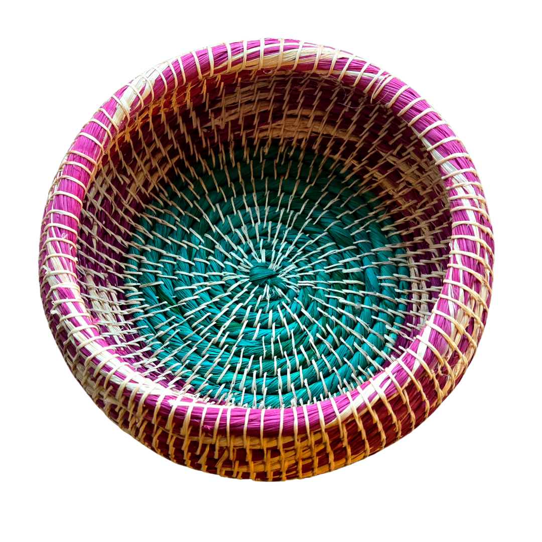 Colored chambira woven pots with open top - handmade by Peruvian artisan - Amazon Ecology