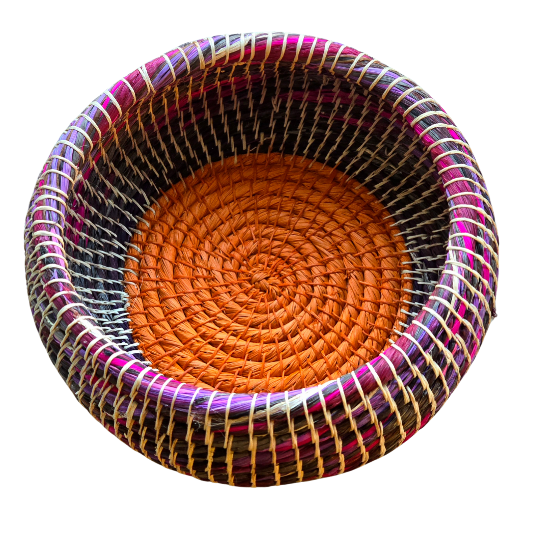 Colored chambira woven pots with open top - handmade by Peruvian artisan