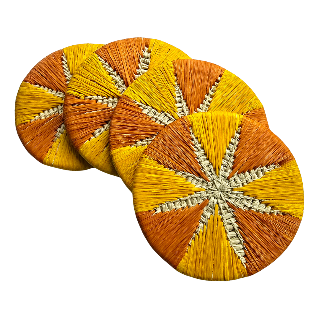 Chambira woven coasters with colored border (set of 4) - handmade by Peruvian artisans
