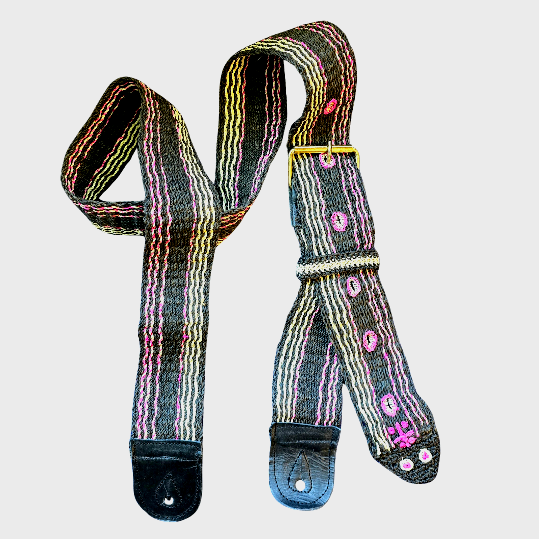 FAIR -TRADE HAND-MADE GUITAR STRAP - BLACK AFANINGA SNAKE PATTERN - WOVEN BY PERUVIAN AMAZON ARTISAN - Amazon Ecology
