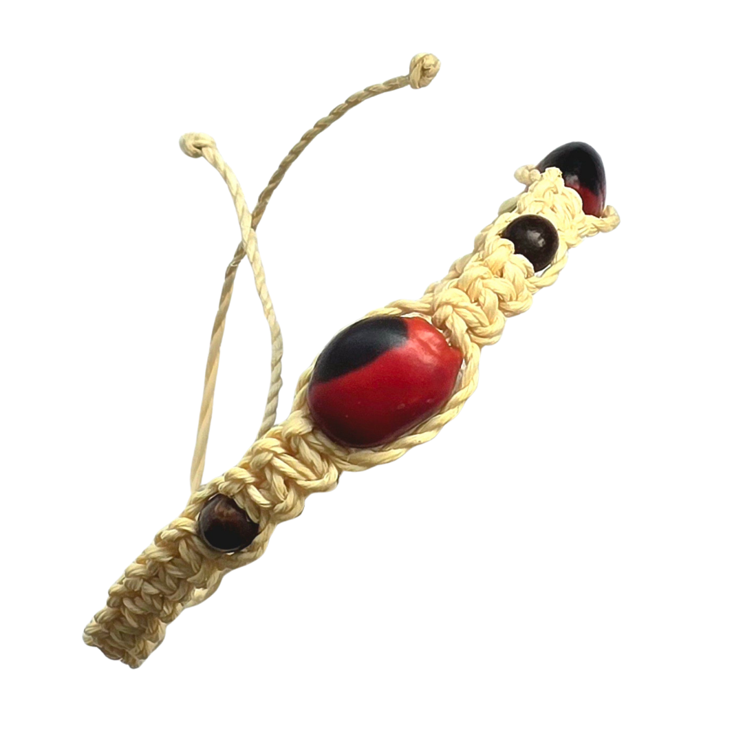 Huayruru and chambira palm fiber macrame bracelets - made by Peruvian Amazon native artisans - Amazon Ecology