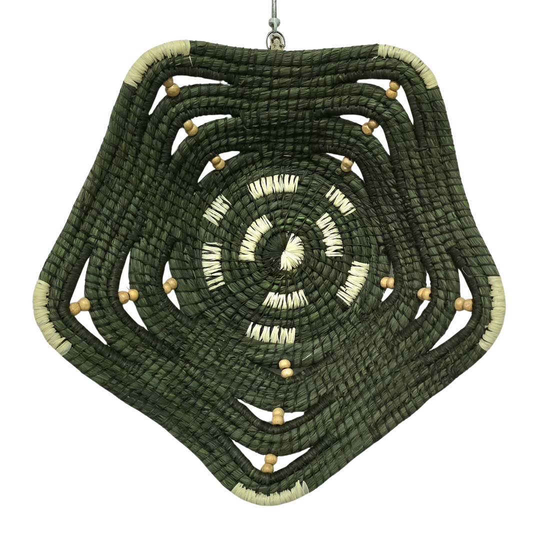 Five-sided premier charcoal chambira basket with white accents - made by artisans from the Peruvian Amazon - Amazon Ecology