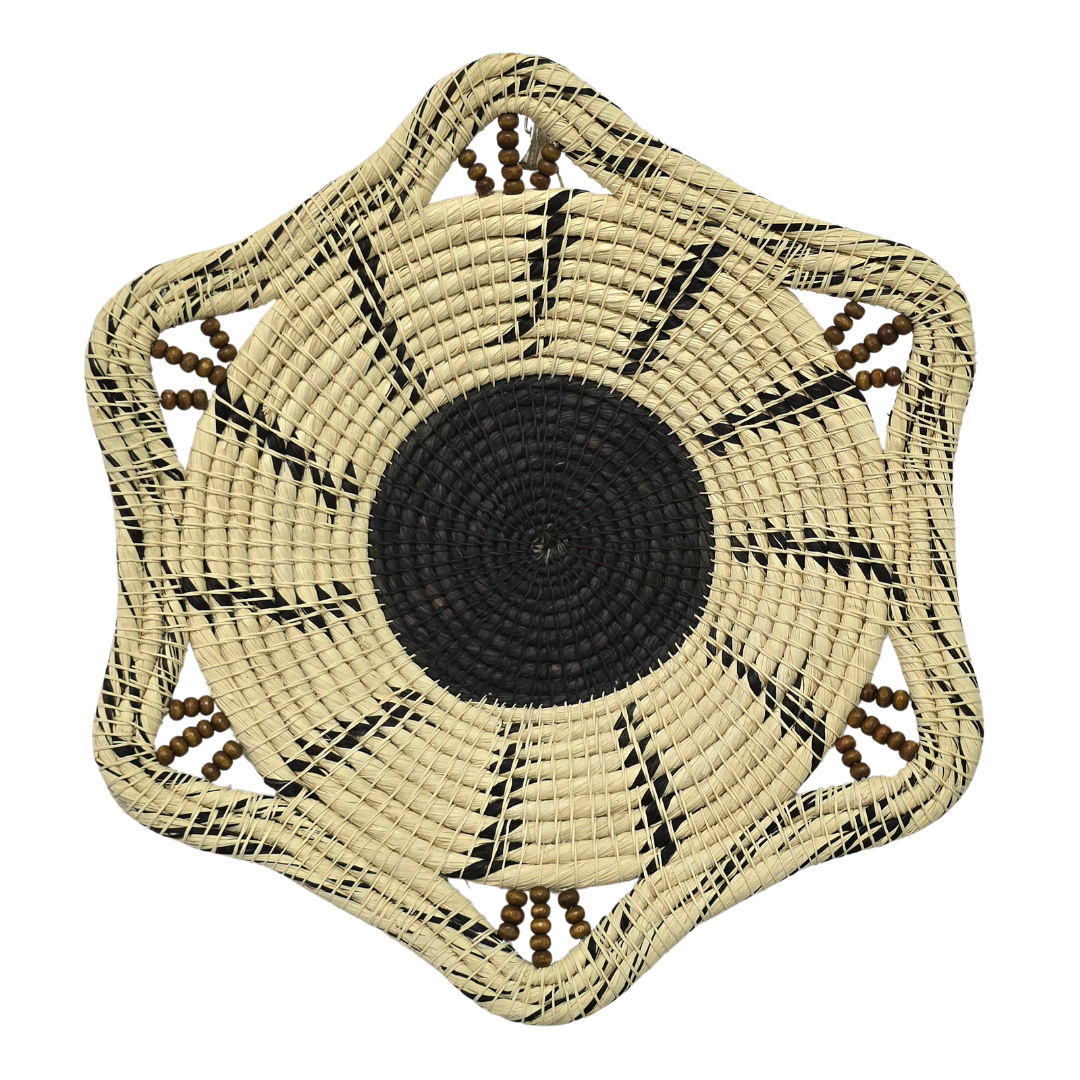 Premier black & white chambira basket with wooden beads - made by artisans from the Peruvian Amazon